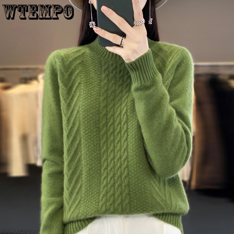 Retro Twist Sweater for Women In Autumn and Winter Solid Color Half Turtleneck Pullover Wide Soft Casual Knitted Sweater
