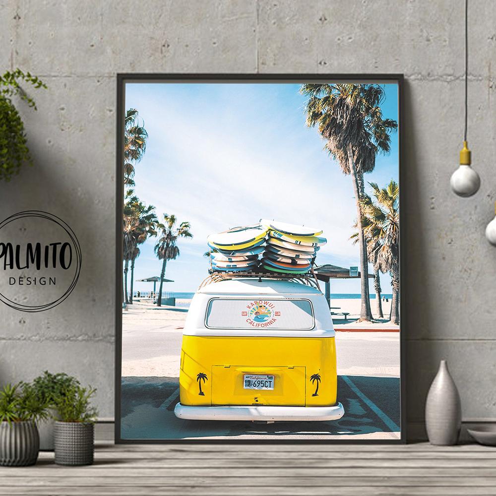 Yellow Beach Digital Wall Art Surf Modern Ocean Surf Prints Sea Palm Planks Wall Art Poster Canvas Painting Decoration