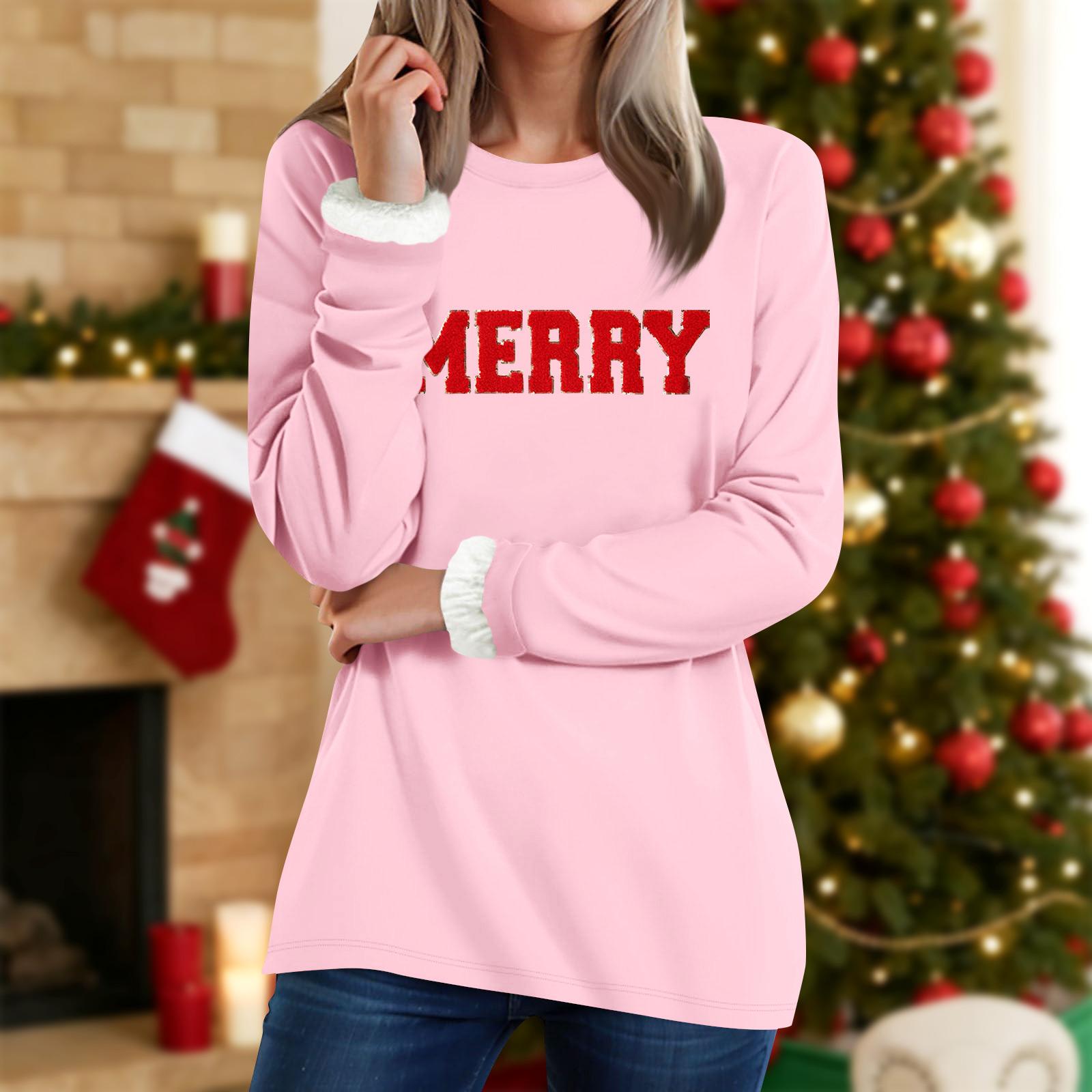 

Женский топ с круглым вырезом и принтом из утолщенного плюша и кашемира, теплый длинный топ M розовый