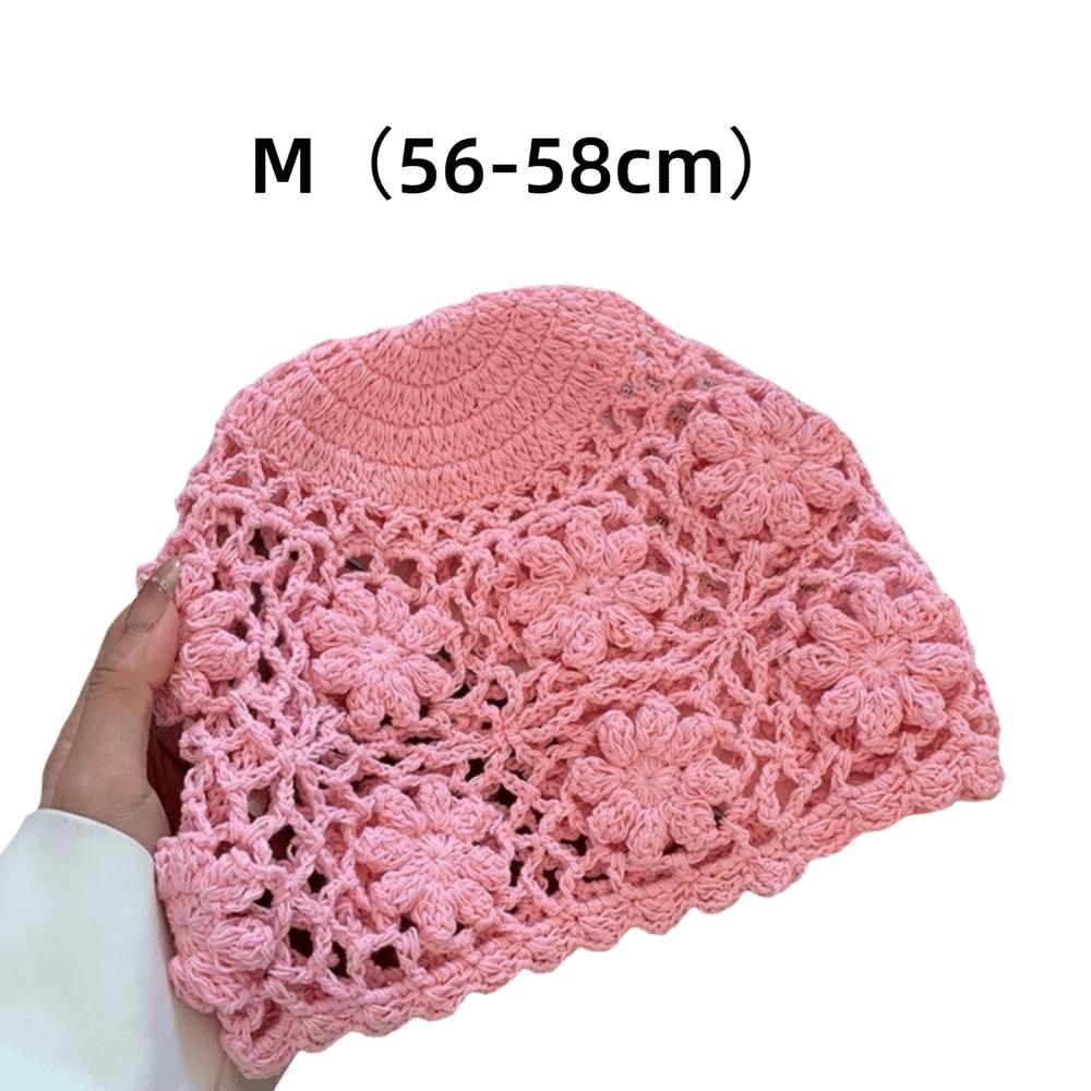 3D Flower Candy Knitted Hat Hand Hook Crochet Beanie Cap Sweet Women Bald Hat