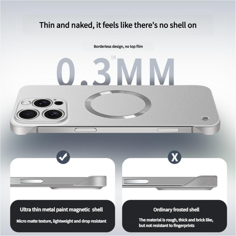 Ultra Thin Metallic Paint Magnetic For Magsafe Case For 17 Air 16 15 14 13 12 Pro Max Plus Frameless Cooling Hard Cover