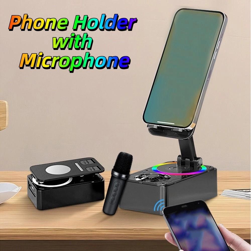 Foldable Phone Holder Stand Anti-Slip Pads Phone Holder with Microphone  Desktop Use