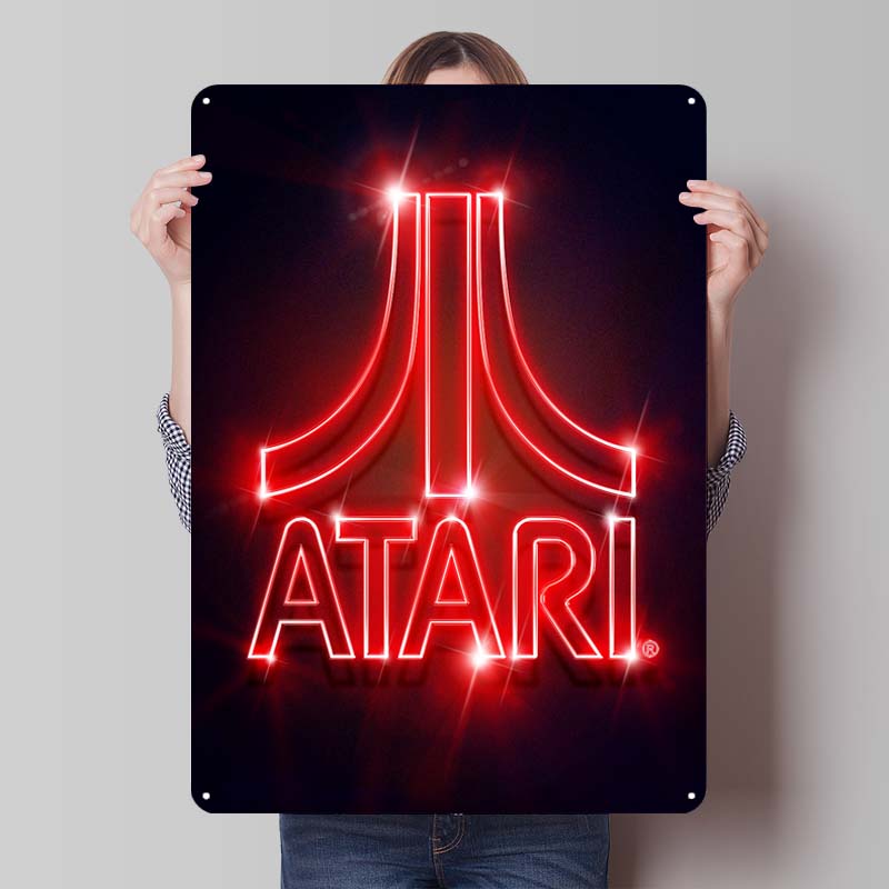A-Atari Posters Classic Game Metal Signs Wall Decor Custom Tinplate Plaques for Gamers Gaming Room Decoration Art Mural Man Cave