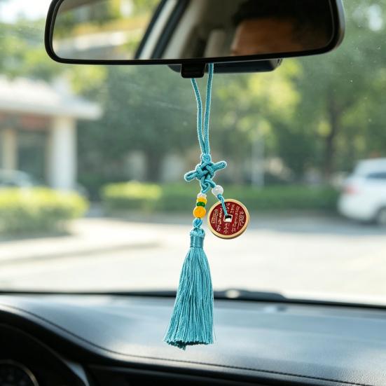 Vintage Copper Coin Car Car Rearview Mirror Charm Chinese Style Hanging Decoration Feng