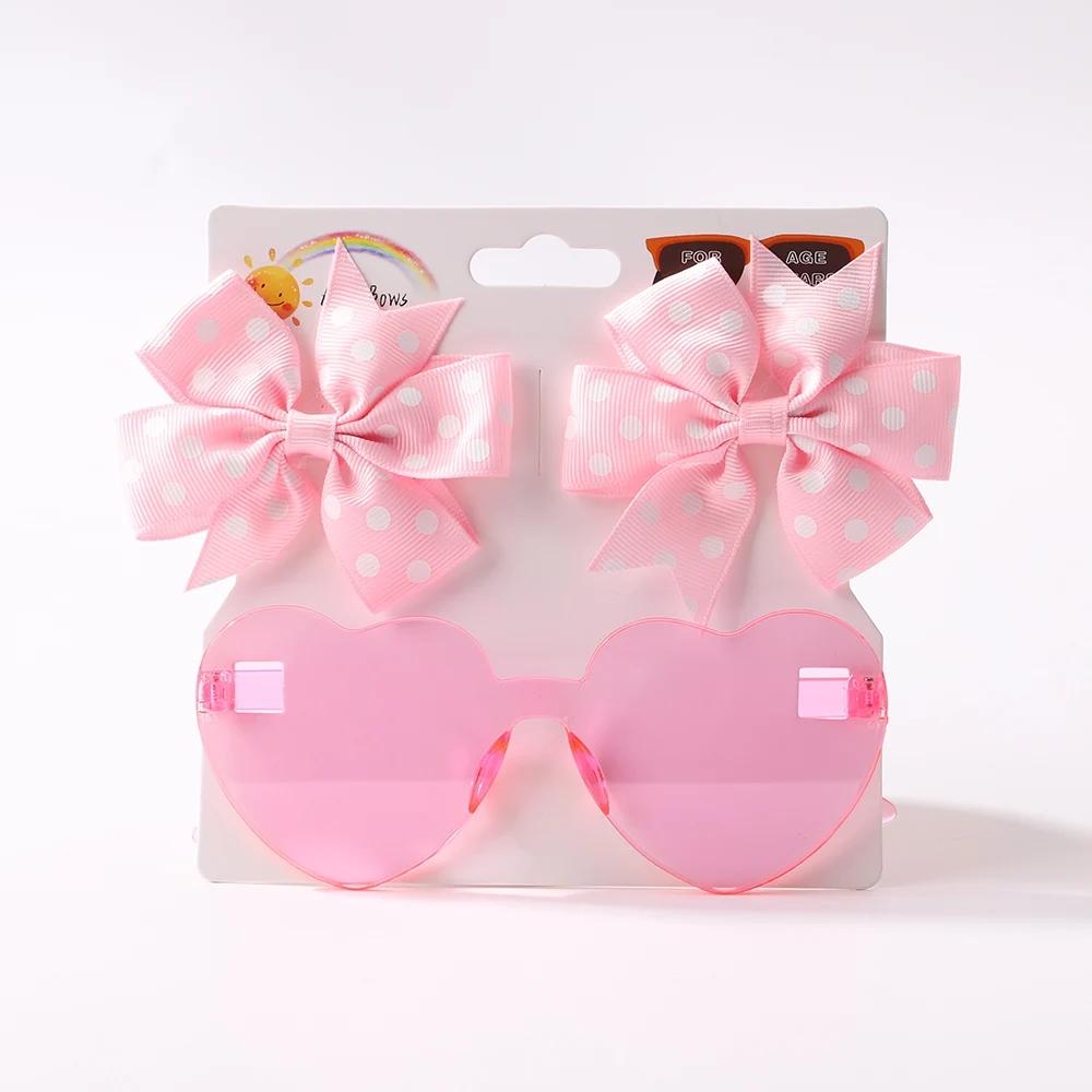 3Pcs/Pack Solid Dot Hair Bows Clip Girls Boutique Bowknot Hair Clips Kids Colorful Heart Sun Glasses Children Hair Accessories