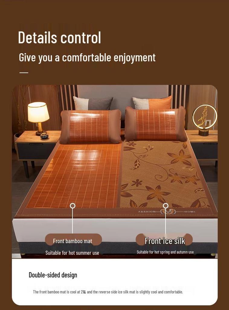 Double-Sided Bamboo & Ice Silk Mat, Foldable for Summer & Winter, Single Person Dormitory Mat with Free Shipping