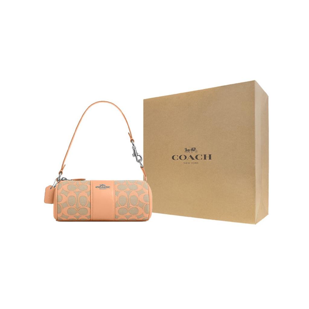 Coach Nolita 20 Classic Monogram Zip Closure Fabric And Leather Shoulder Tote Bag Small Women Handbags Light-Orange CU003-SVS9W