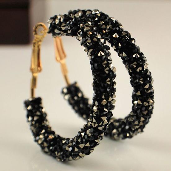 Fashion Women Circle Shape Rhinestone Inlaid Statement Hoop Earrings Jewelry