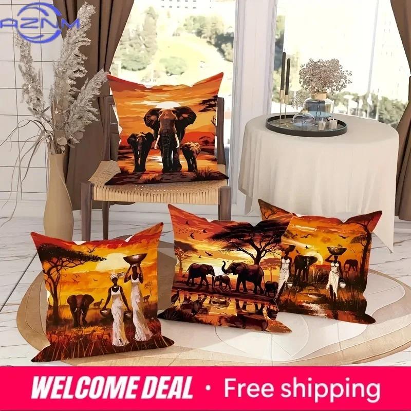Shunika Chen Unisex African Elephant Decorative Pillowcase, Pillowcase Ultra-Soft Polyester Material Living Room Sofa Back Car Pillowcase Decoration