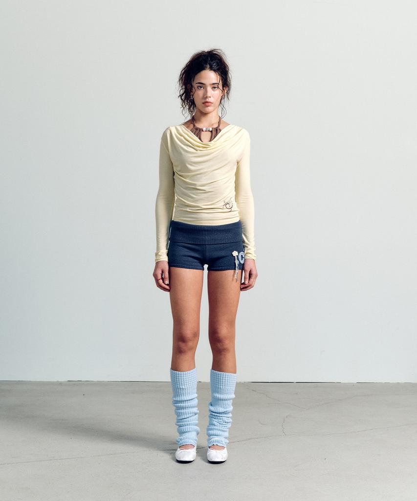 ASIF CALIE Layerd Beads Cowl Neck T-Shirt Yellow