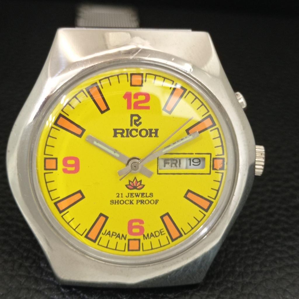 RICOH R31 AUTOMATIC VINTAGE JAPAN MENS YELLOW COLOR DIAL WATCH a707682-1