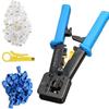RJ45 Crimping Tool Ethernet Crimper Cat6 Cat5 Cat5e RJ45 Pass Through Connectors R11/RJ12 Regular Ends with 50Pcs Connectors 50Pcs Covers