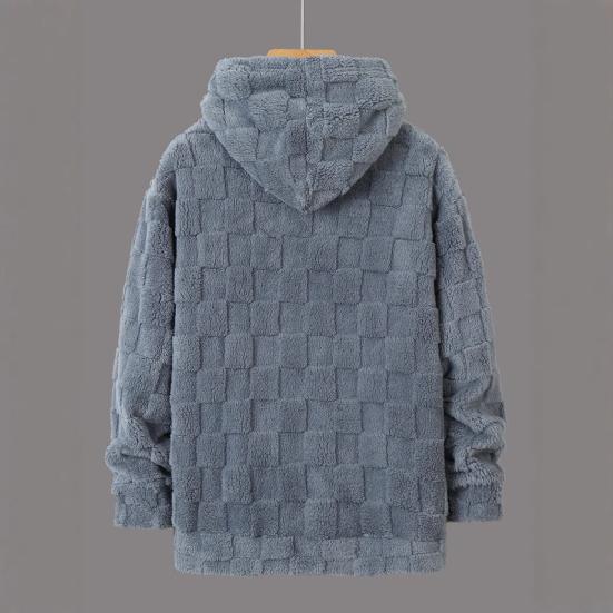 Herbst Winter Herren Hoodie Einfarbig Kariert Locker Lässig Kapuzensweatshirt Atmungsaktiv Dick Warm Plüsch Lange Ärmel Pullover Top