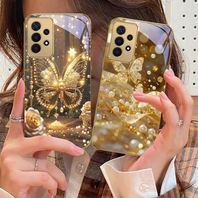 Paisagem dourada Para Samsung A 01 52S A04 A05S A10 A12 13 22 23 24 36 42 M02 Note 10 20Ultra 8 9 Capa de telefone de vidro dourado