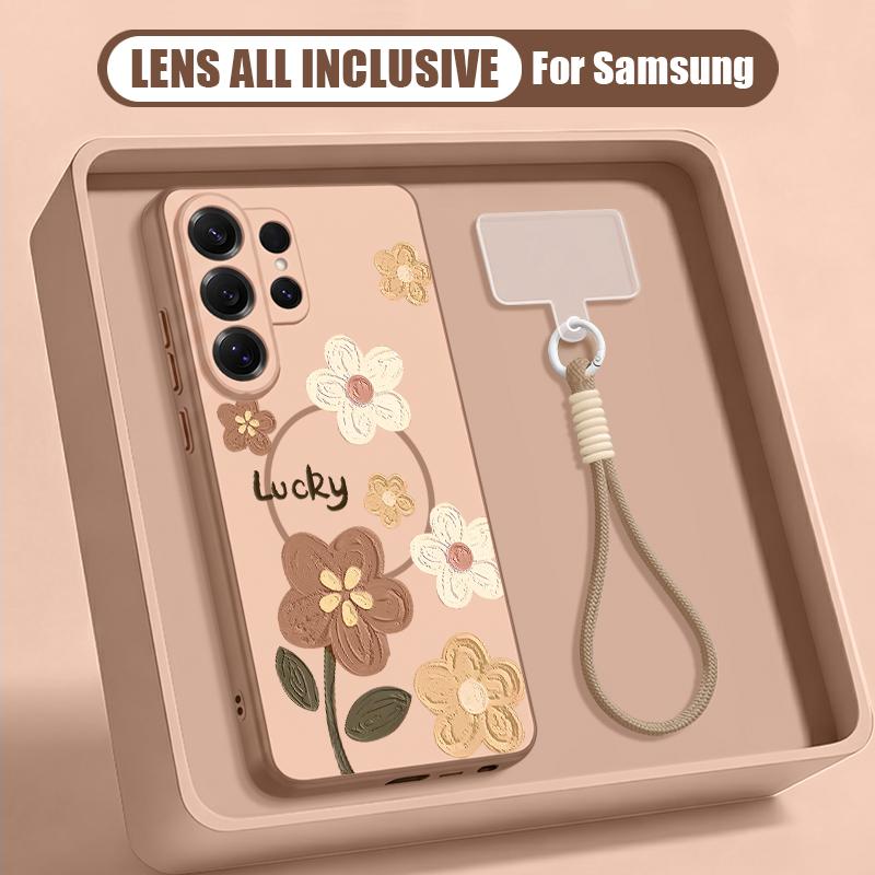 INS Floral Pattern Case For Samsung S26 Ultra S25 FE S24 S24 Plus A57 A37 A17 A56 A36 A16 A55 A35 A15 A54 5G Hybrid Magnetic Matte Cover