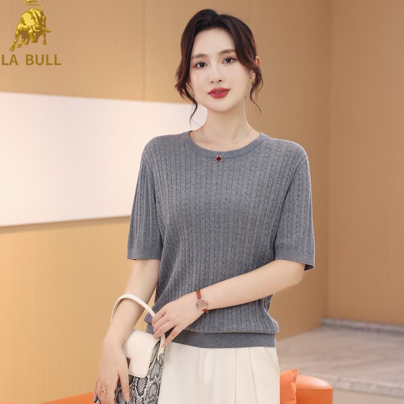 

LA BULL Women s Striped Round Neck Knit Top 2XL