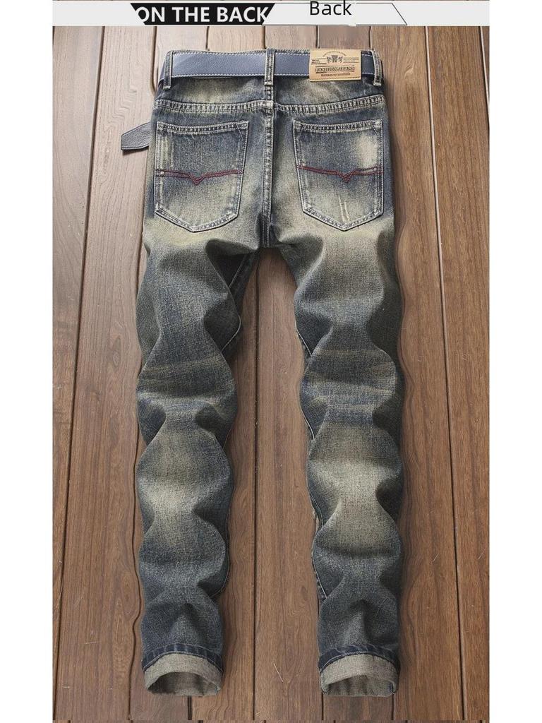 Herren Jeans im Retro-Look mit verwaschenem Schnitt: Nicht elastisch, Europäischer & Amerikanischer Stil, Passt zu allem