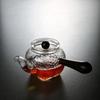 Japanese Style Heat Resistant Hammer Pattern Square Bottom Glass Teapot Side Handle Wooden Kungfu Tea Set Tea Pot With Filter