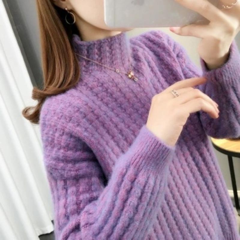Women's Sweater Thickened Autumn/Winter High Collar Knitted Sweater Half High Collar