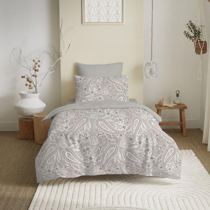 Pack complet housse de couette réversible pour lit 90 x 190 cm Cachemire naturel