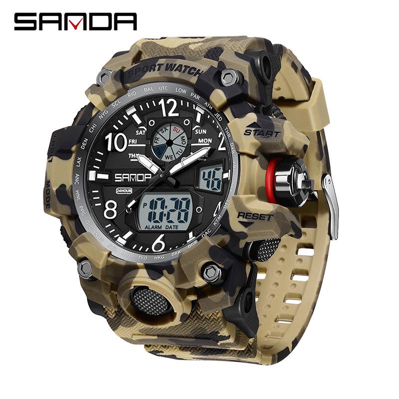 SANDA Women's Trendy LED Dual Display Waterproof Watch with Hourly Chime