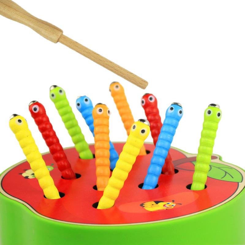 Kids Insect Catching Game Magnetic Fishing Toys Apple Strawberry Shaped Development Fine Motor Skill Toy Gift for Toddler