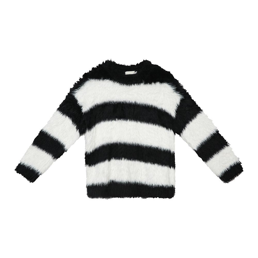 

Унисекс ретро полосатый плюшевый свитер - ленивый стиль круглый вырез свитер для пар Extra Large белый