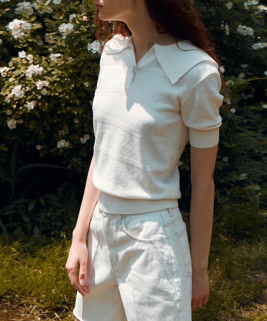 RE RHEE Sailor Collar Knitted Blouse White