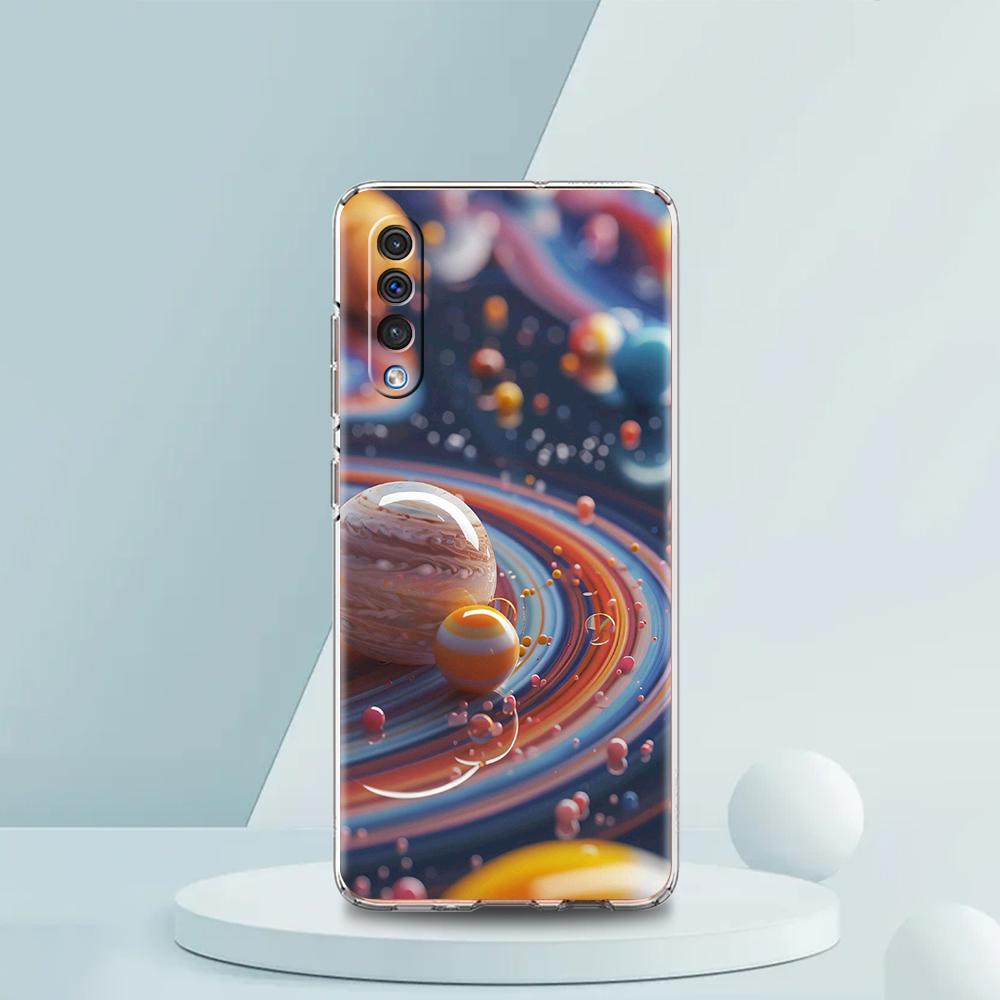 Transparent Phone Case for Samsung Galaxy A16 A14 A12 A22 A24 A42 A02 A03S A06 A20 A30 A40 Soft TPU Cover Cartoon Planet Pattern