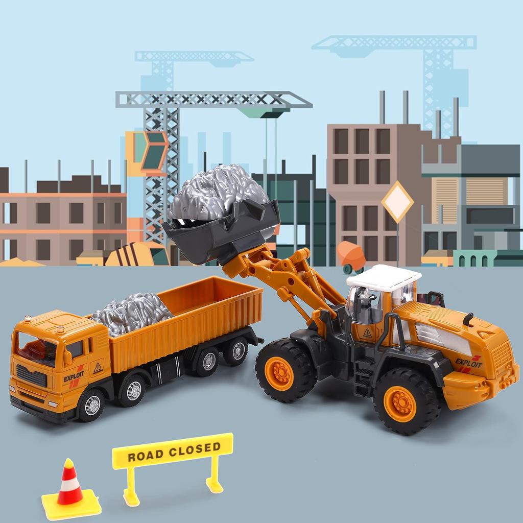 Cute Stone Construction Vehicles Toy Set, 27 Pieces, 3-in-1 Tractor, Work Vehicle, Large Play Mat, Miniature Cars, 90-Degree Swivel Excavator, Educati
