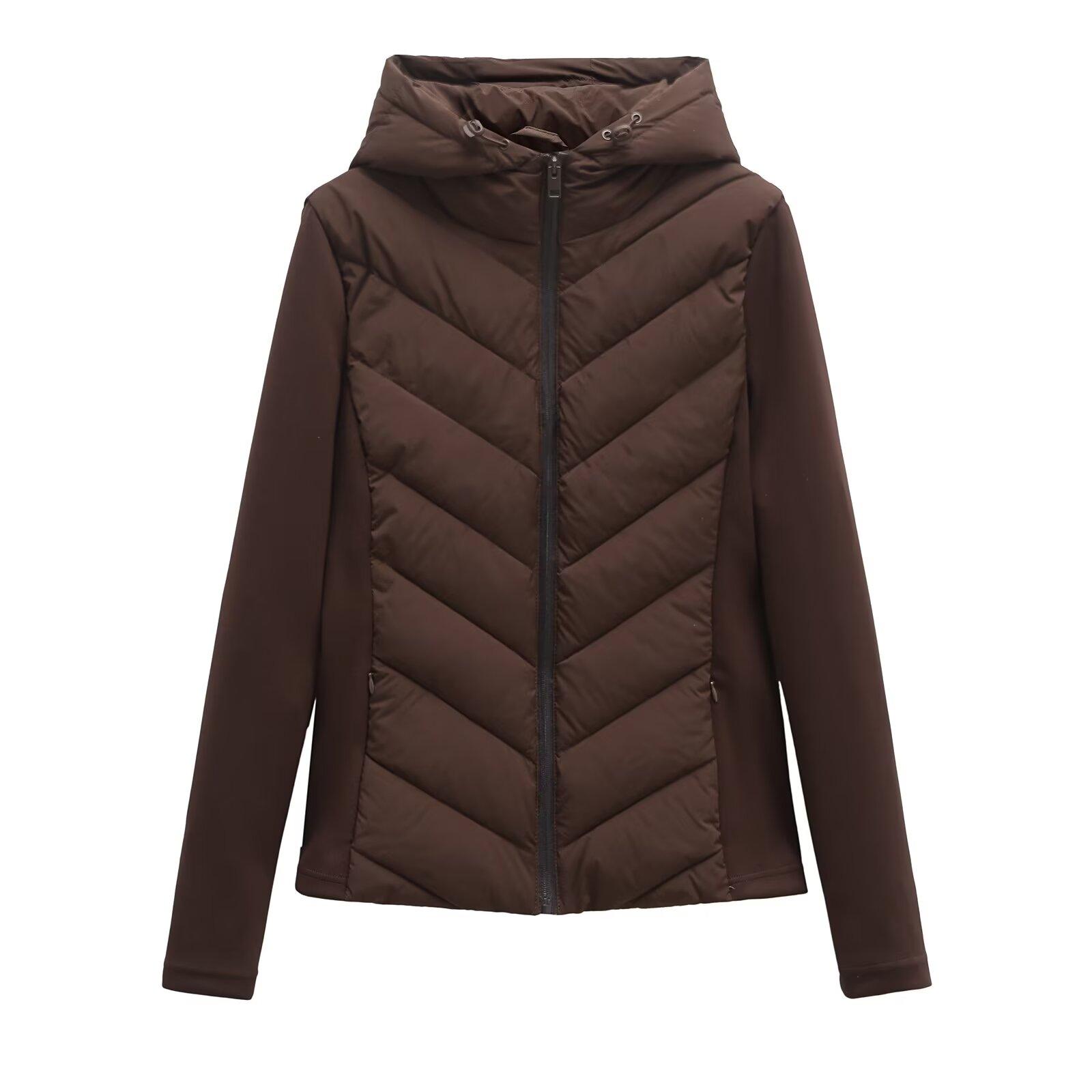 

Women Winter Jacket Hooded Quilted Down Cotton Light Air Slim Stitching Long Sleeved L кавовий