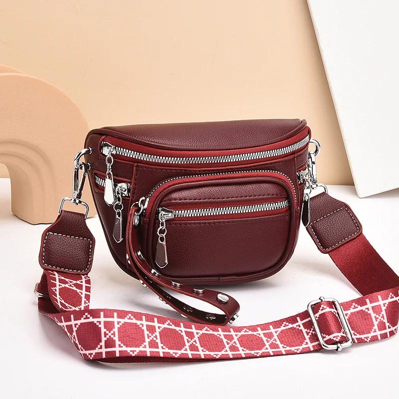 

Luxury Multi-pocket 100% Cowhide Crossbody Bags for Women Black Shoulder Messenger Handbags Small Chest Bag Travel Saddle Bag 22x12x14cm