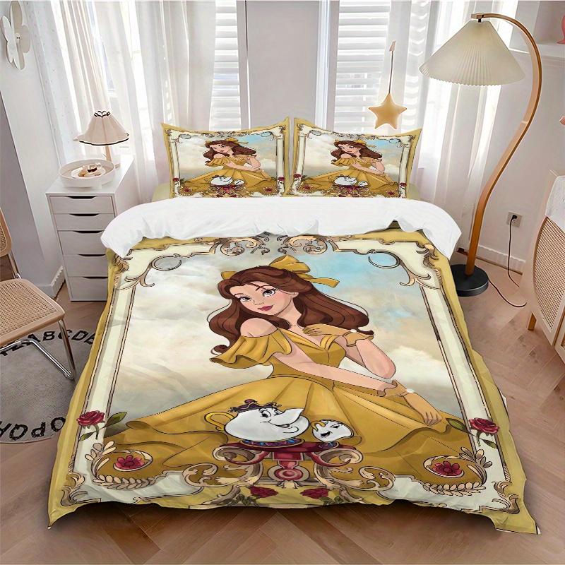 3pcs Beauty and the Beast Belle Bedding Set 1 Soft Quilt Cover + 2 Pillowcases, Machine Washable Suitable for All Seasons S007