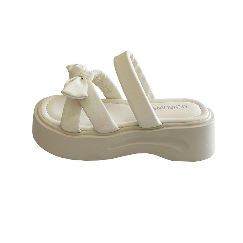 Bow thick-bottomed cool slippers women's outer wear new summer skirt versatile one-word drag