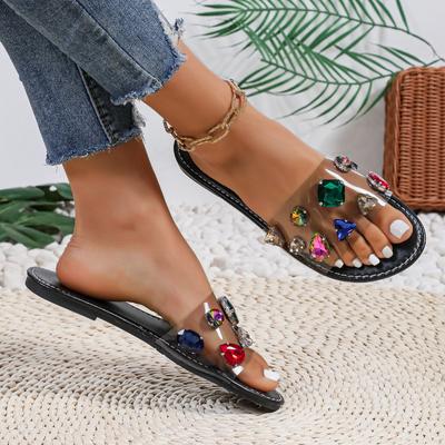 Women Shoes Slippers Gemstone Rhinestones Shoes Sandals Ladies Slides Wild Diamond Slippers Chanclas Mujer Slides Women