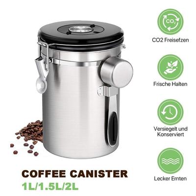 1L/1.5L/2L Stainless Steel Airtight Coffee Container Storage Canister Set For Tea Rice Spices Herbs Food Storage With Coffee Scoop 4.72x4.13inch
