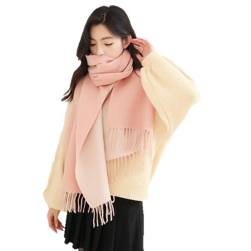 Double-sided Two-color Scarf for Women Autumn and Winter High End New Wool Scarf Shawl Imitation Cashmere Scarf
