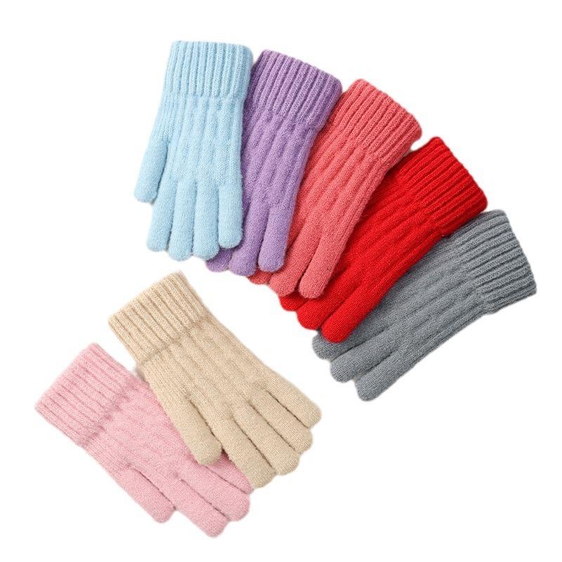 Cycling gloves women's knitted fleece thickened solid color two-finger students outdoor cold-proof warm gloves