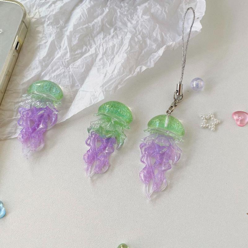 Creative Jelly Color Jellyfish Charm Keychain Y2K Beaded Pendant Phone Chain Car Hanging Decoration Bag Pendants Ornament Gifts