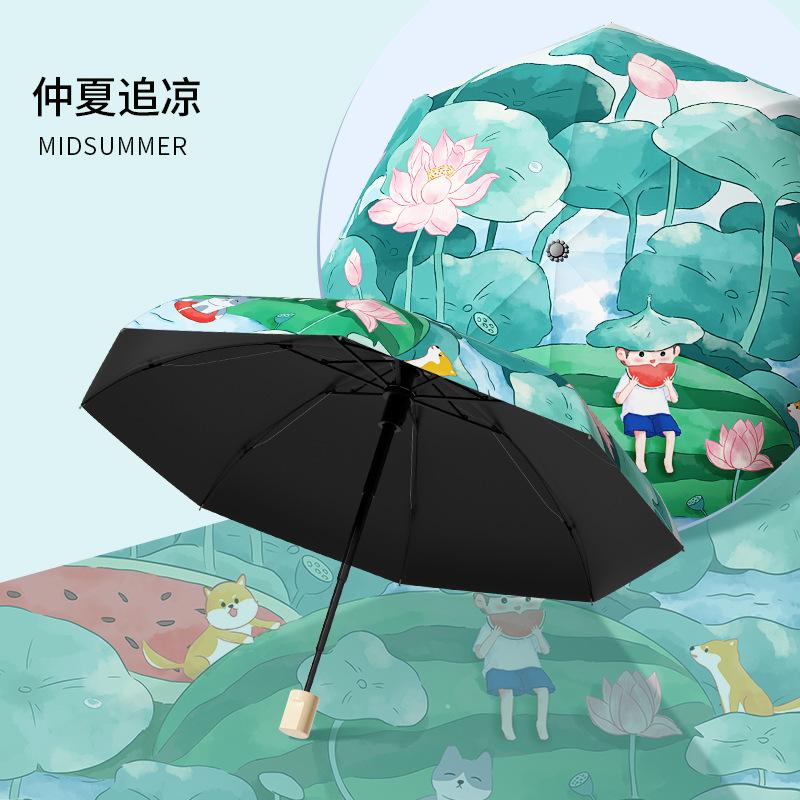 New children's folding umbrella safety manual large reinforced thickened sun umbrella windproof ultra-light portable student school umbrella