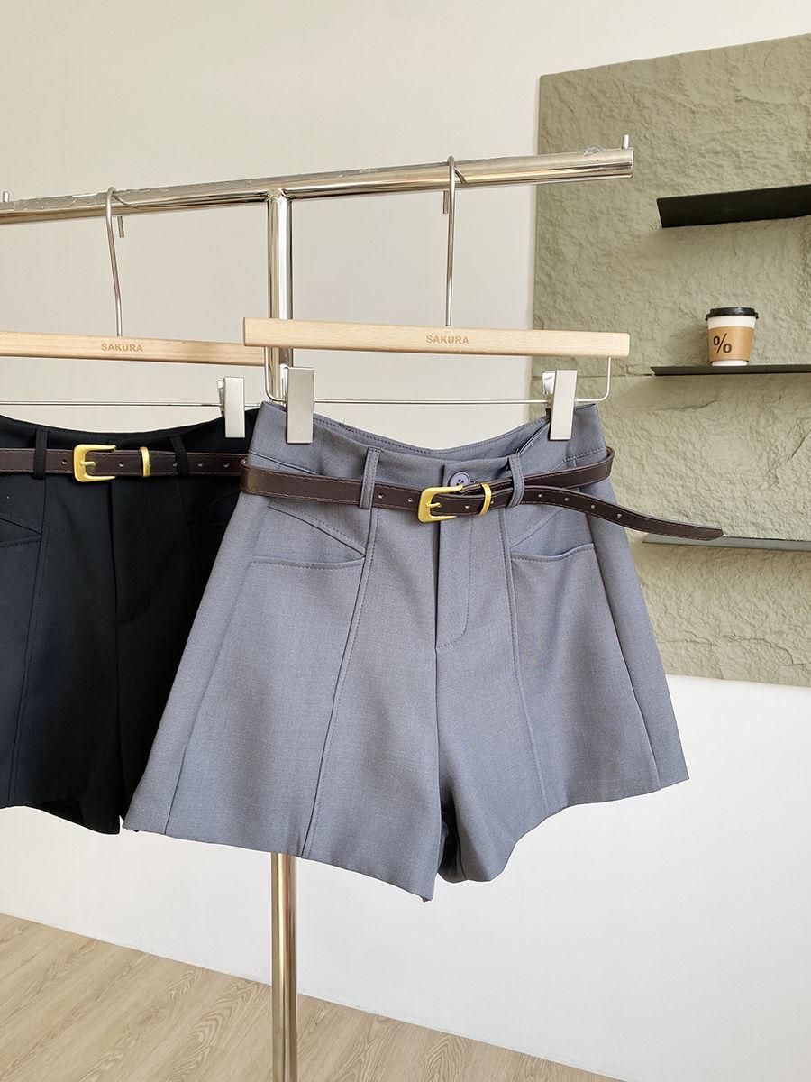 

Summer 2025 Women s Casual Grey High-Waist A-Line Wide-Leg Shorts: Korean Fashion Trend M