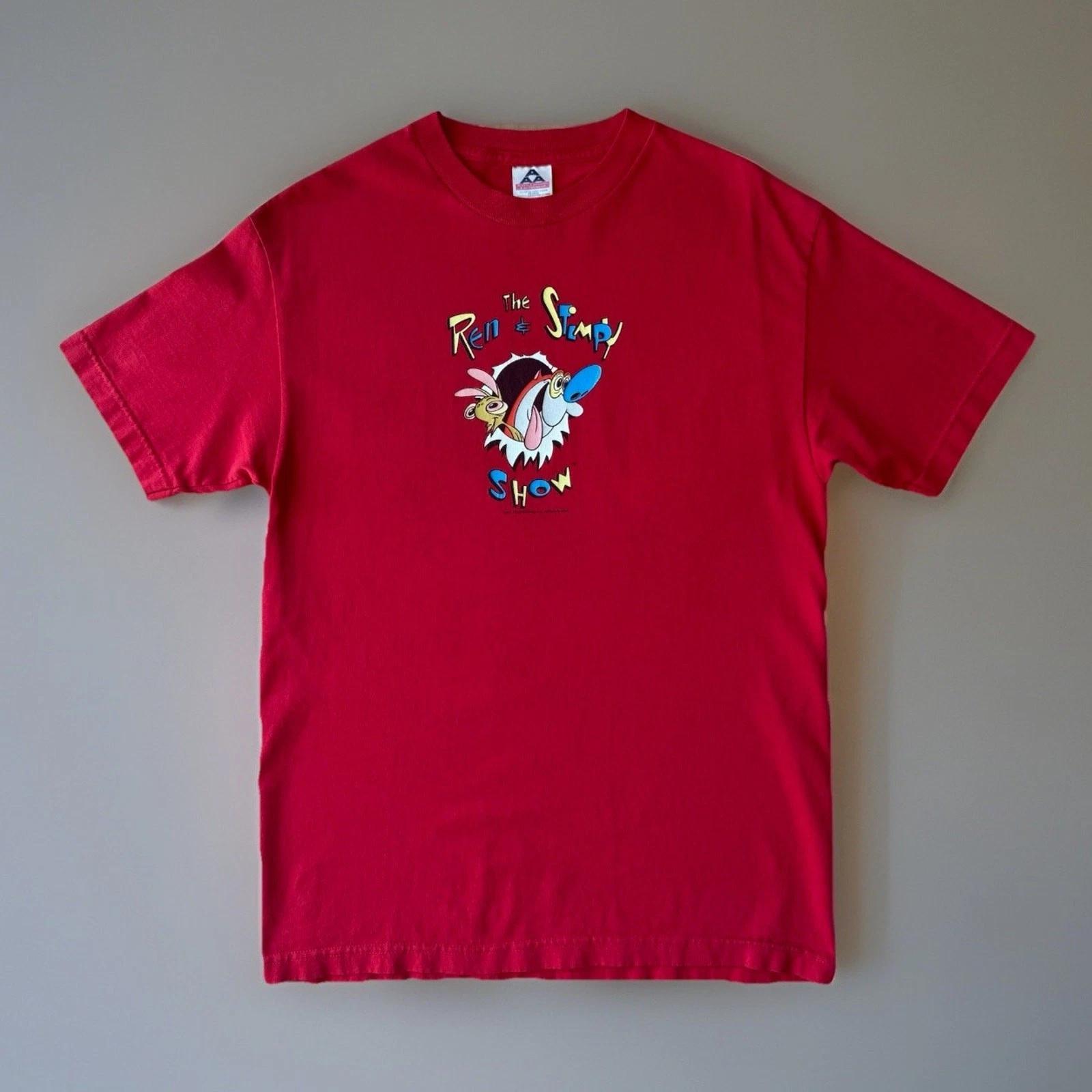 Vintage Ren & Stimpy Show Shirt Medium Red 90s Cartoon Network Promo Funny XL