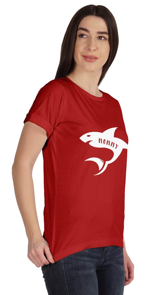 Inkmeso Scoop-Neck Mommy Shark Graphic Tshirt Short Sleeve Women Cotton Tee