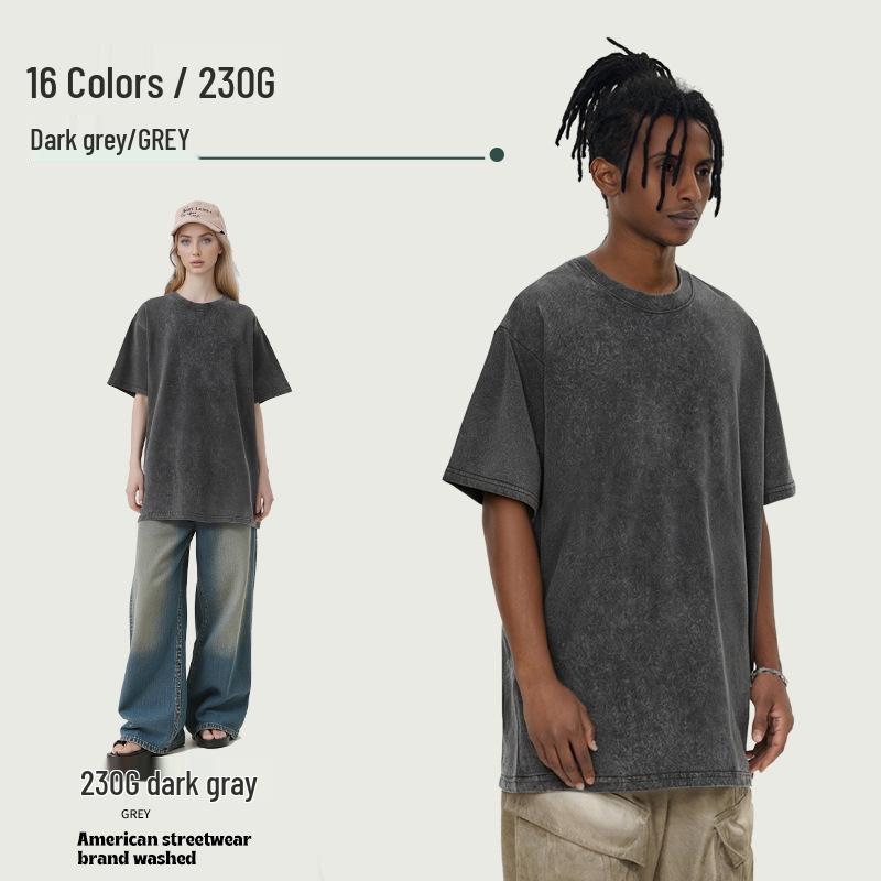 230g Tie-Dye Washed & Distressed European Crew Neck Drop Shoulder T-Shirt