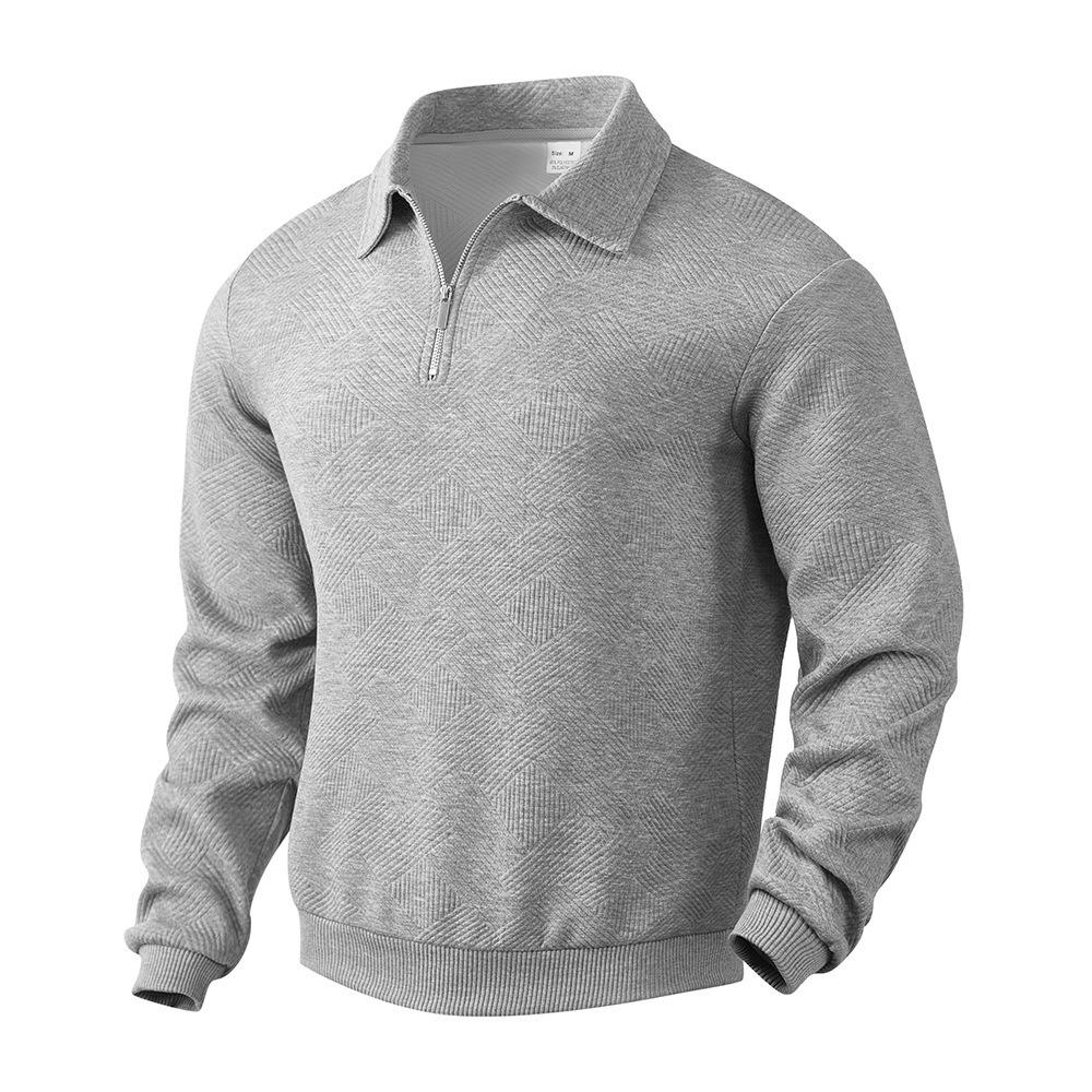 Vintage Heavyweight Fall Sweatshirt Jacquard Long Sleeve Turn-down Collar Half-zip Men's Top