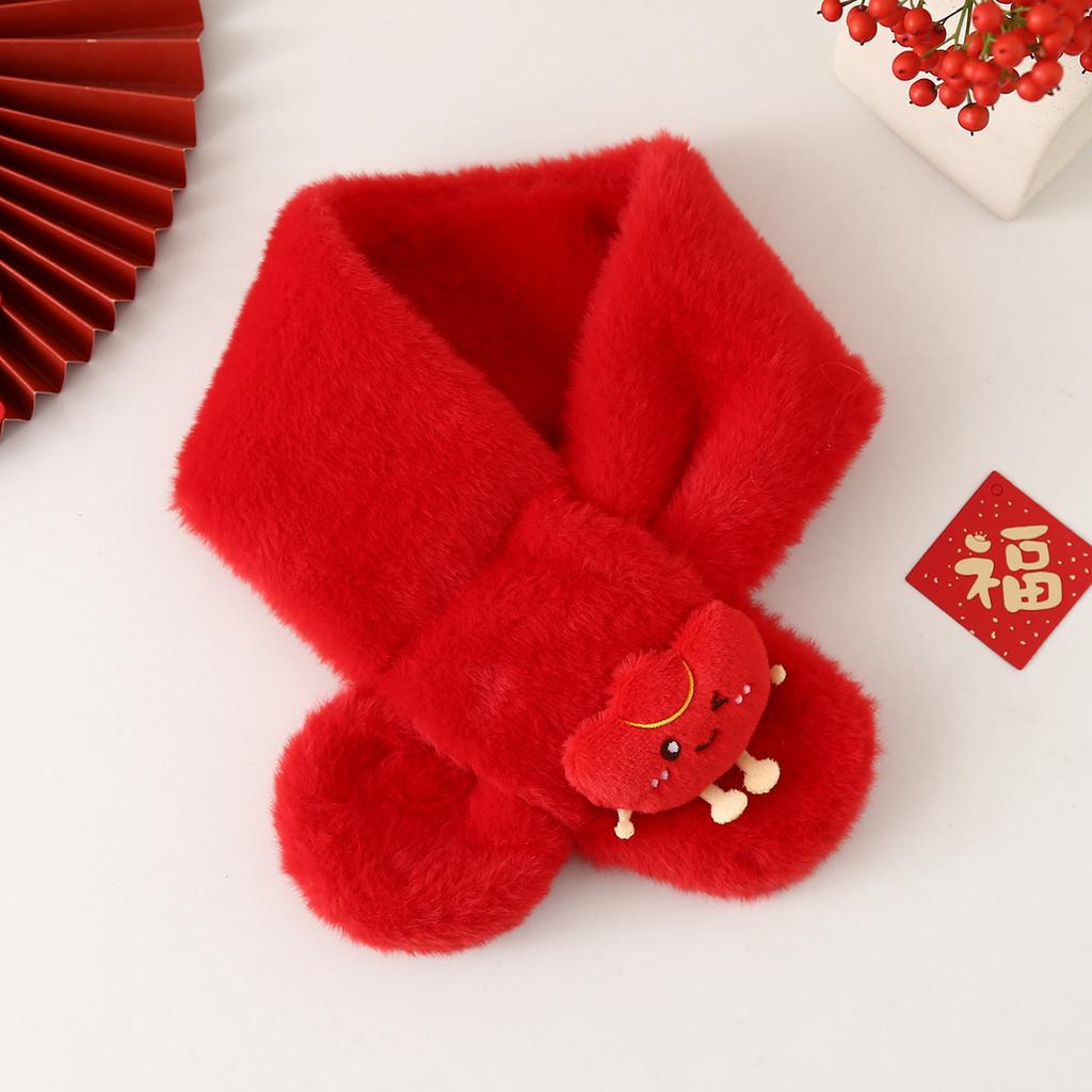 Autumn Winter Children's Scarf Chinese Style Zodiac Animals Red Scarf Cartoon Pony Plush Neck Warm Scarves New Year Gift