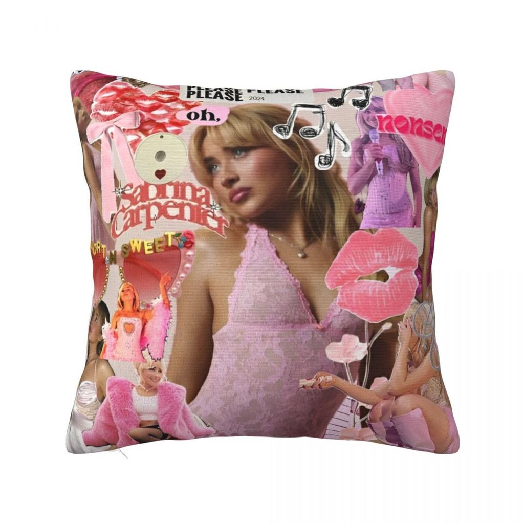Singer Sabrina Carpenter Square Pillow Cases Pop Music Cushion Cover Vintage Zippered Decor Pillowcase For Home 45*45Cm