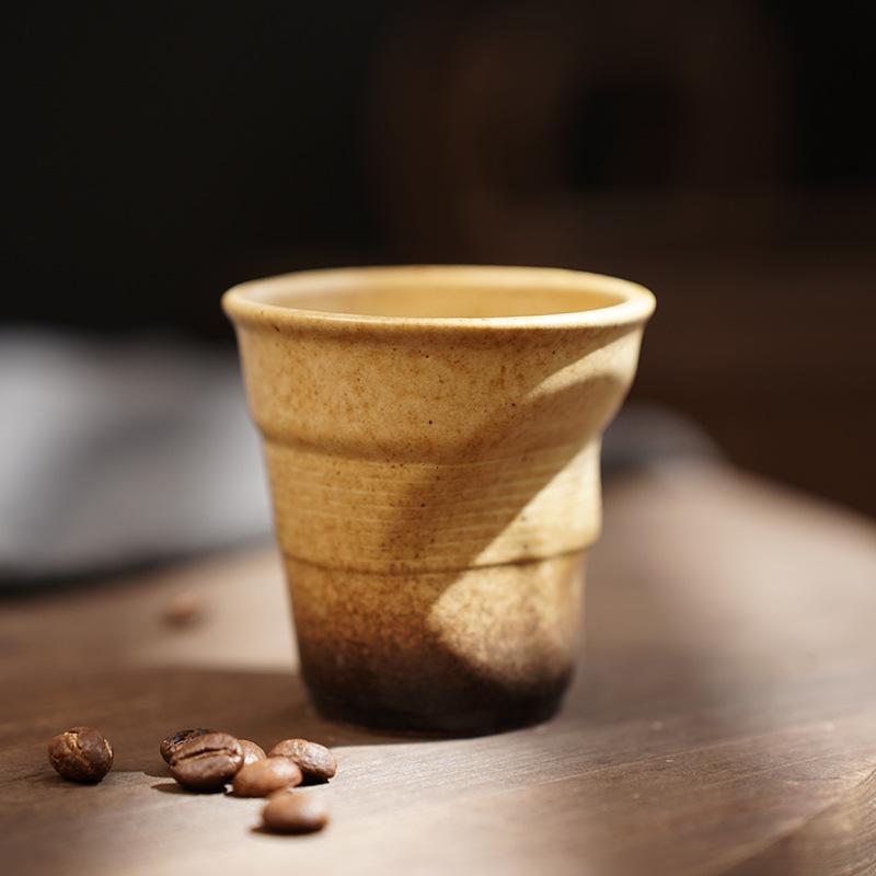 80ml Espresso Cup Cross-border Creative Retro Coarse Pottery Hand Pleated Cup Latte Cup In Antique Ceramic Teacup Kitchen Tools