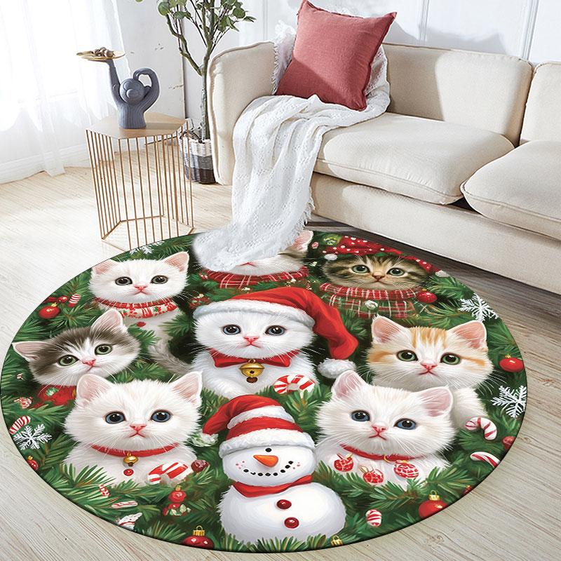 Christmas Kitten Pattern Round rug,Carpet Rug for Living Room Bedroom Playroom ,Non-slip Floor Mat,Holiday Gifts and Birthday Gifts.
