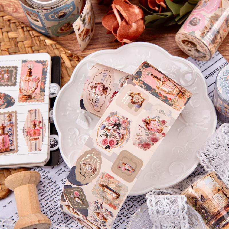 2m/rouleau Kawaii Autocollants Décoratifs pour Scrapbooking Rétro Estampage à Chaud Découpe à la Matrices Autocollants Tampons DIY Fait Main Fournitures pour Junk Journal